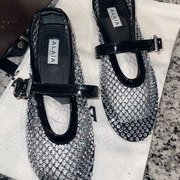 Alaia Shoes - Alaia Mesh Rhinestone Ballet Flats